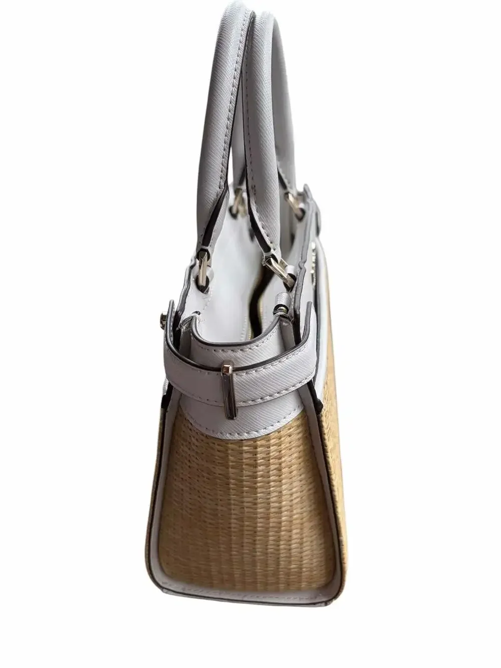 Kate Spade Staci Medium Straw “whitedove” Leather Satchel